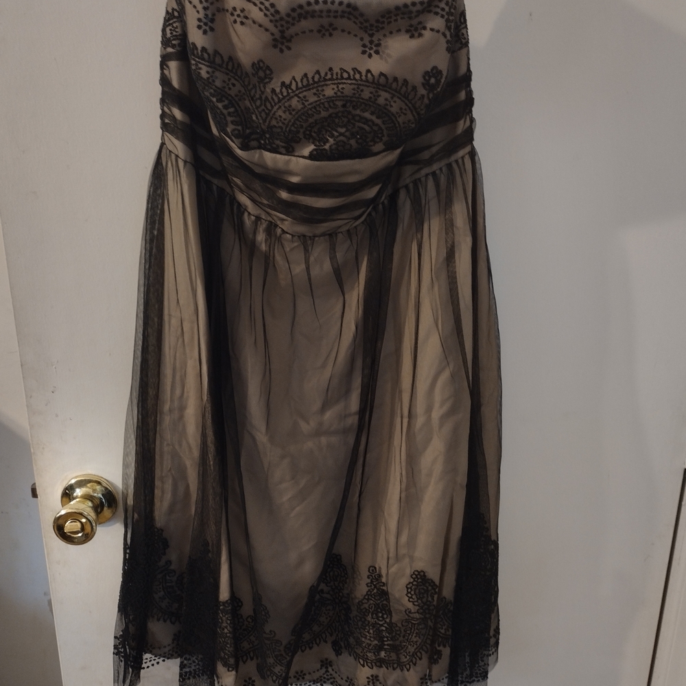 David's Bridal Black and Cream Lace Midi Skirt